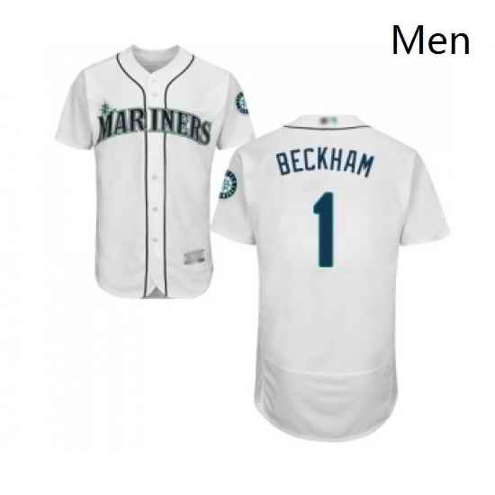 Mens Seattle Mariners 1 Tim Beckham White Home Flex Base Authentic Collection Baseball Jersey